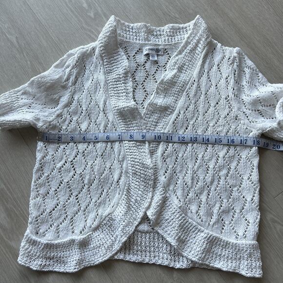 St Johns Bay Cropped Open Knit Cardigan Womens Large White Short Sleeve - Picture 6 of 10